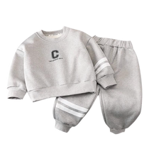 Childrens sweatshirt set 2024 new autumn and winter boys and girls plus velvet thickened warm sports two-piece set