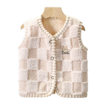 Autumn and winter childrens double-sided velvet vest baby plus velvet thickened outer wear baby fashionable warm waistcoat Korean cardigan