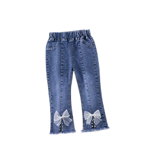 2024 Spring autumn season new small and medium girl horn pants elastic denim jeans kid jeans childrens jeans