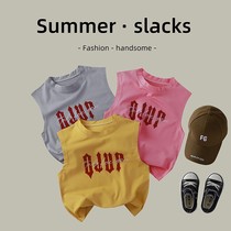 Boys sleeveless pure cotton vest T-shirt 2024 summer childrens clothing childrens baby thin summer childrens inner wear trendy