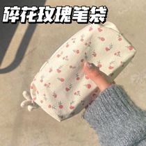 Cream floral stationery bag high-looking large-capacity pencil bag girls storage bag small fresh canvas Japanese pencil bag sweet and cute