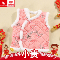 Childrens autumn and winter Northeast wind large flowered jacket vest plus velvet thickened waistcoat girls cotton warm outer vest vest vest