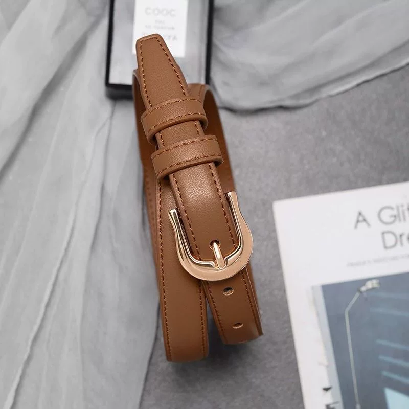 Belt, design universal fashionable brown jeans, trend of season, simple and elegant design