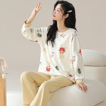 Spring 2024 new imitation cotton maternity confinement clothing Korean style pajamas womens round neck pullover long-sleeved suit home wear