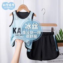Childrens suit for boys and girls vest short-sleeved shorts summer quick-drying mesh stylish Korean style sports and leisure two-piece set