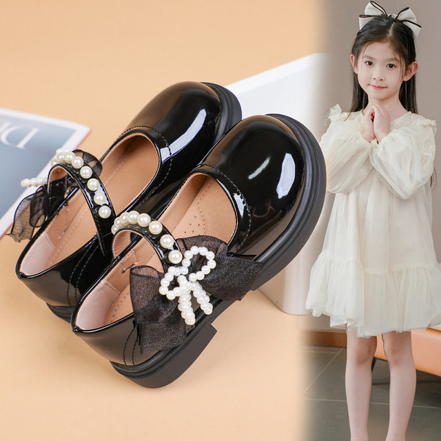 Girls' Small Leather Shoes 2025 Spring and Autumn New Black Mary Jane Princess Shoes for Older Children and Primary School Students Campus Performance Shoes