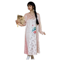 Pajamas for women 2024 new spring and autumn thin national style new Chinese style long-sleeved skirt mid-length pajamas home clothes