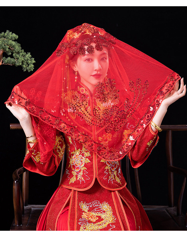 Невеста красное покрытие голова выйти замуж 2024 одежда Сюхэ свадьба высококачественный Выйти замуж красный Монгольский капот китайский стиль полупрозрачная вуаль 