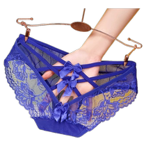 Feminine sexy transparent lace mesh embroidery underwear charming large size and sentimental new style seamless thin strap briefs low waist