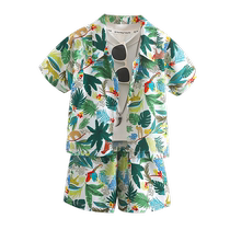 Boys summer shirt set 2024 new childrens style Hong Kong style shirt beach two-piece summer clothes