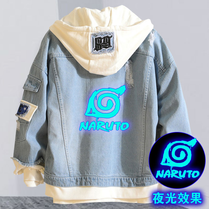 Ngọn lửa ninja denim jacket triều cổng thương hiệu gió denim jacket nam giới mùa thu cặp vợ chồng quần áo triều quần áo bảo vệ sinh đội mũ trùm đầu