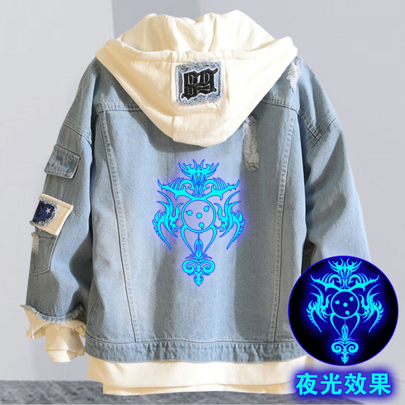 Ngọn lửa ninja denim jacket triều cổng thương hiệu gió denim jacket nam giới mùa thu cặp vợ chồng quần áo triều quần áo bảo vệ sinh đội mũ trùm đầu