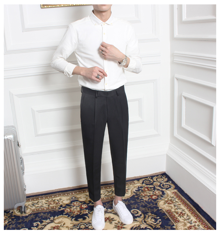 2018 mùa hè mới England retro Slim-miễn phí màu xám nam Hàn Quốc phiên bản 9 điểm phù hợp với quần chân thường quần triều quần âu trắng