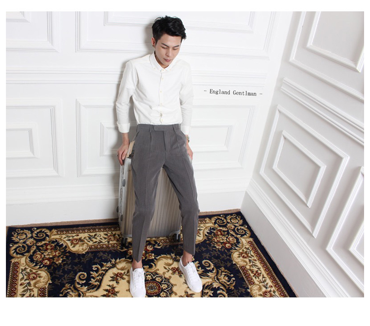 2018 mùa hè mới England retro Slim-miễn phí màu xám nam Hàn Quốc phiên bản 9 điểm phù hợp với quần chân thường quần triều quần âu trắng