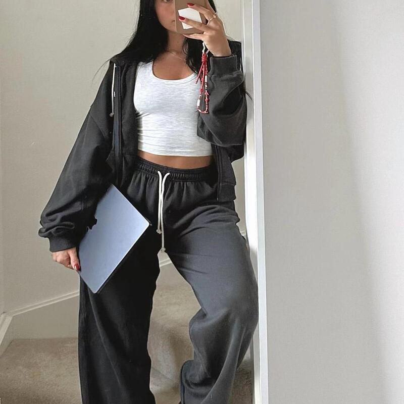 Lightweight Ttwolves 100% Cotton Washed Fleece 300g Fitness Sports Loose Women's Zip-Up Hoodie E09