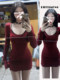French-Style Red Base Dress for Women, Autumn and Winter 2025 New Model, High-End Feel, Waist-Cinching, Slimming, Elegant, Bodycon Mini Skirt