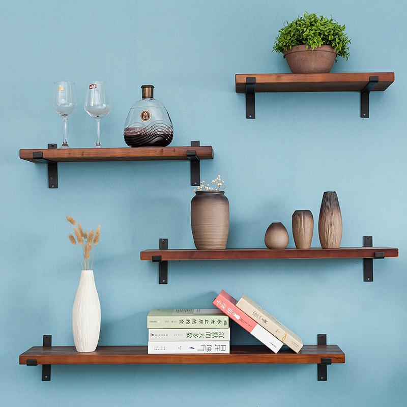 Buy Wall Shelf solid wood one word partition retro wall hanger living