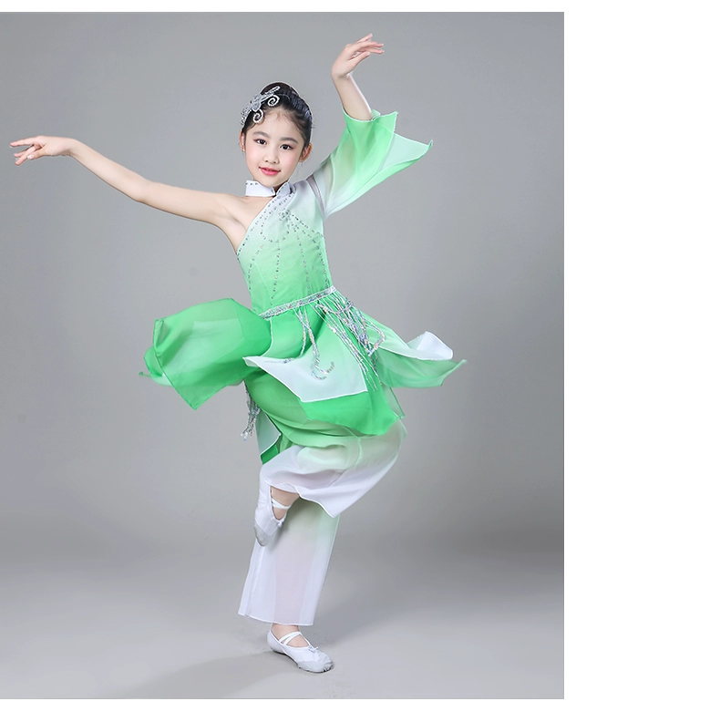 Trang phục múa trẻ em cổ điển trang phục múa dù trang phục biểu diễn thiếu nhi quần áo múa nước quốc gia tay áo Yangko quần áo sáu một - Trang phục