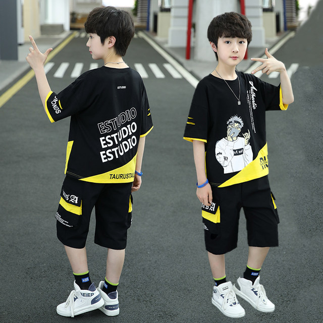 Boys summer suit new trendy big boy short-sleeved 6 handsome 9 sports 10 children's clothing 12 fashionable 15 years old