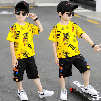 Boys' suits, summer style, 2024 new boys' thin summer clothes, handsome baby short-sleeved clothes, trendy children's clothes