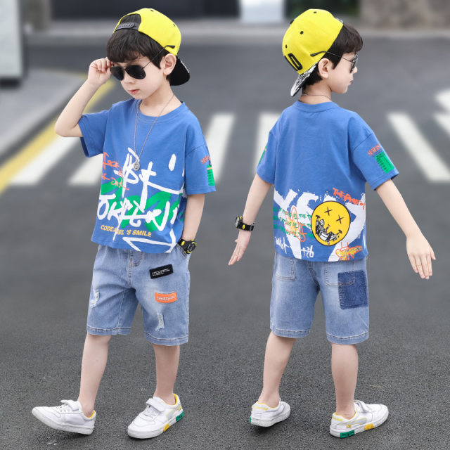 Boys' suits summer short-sleeved 2024 new style thin and stylish boys' medium and large children's clothes children's clothes handsome and trendy summer