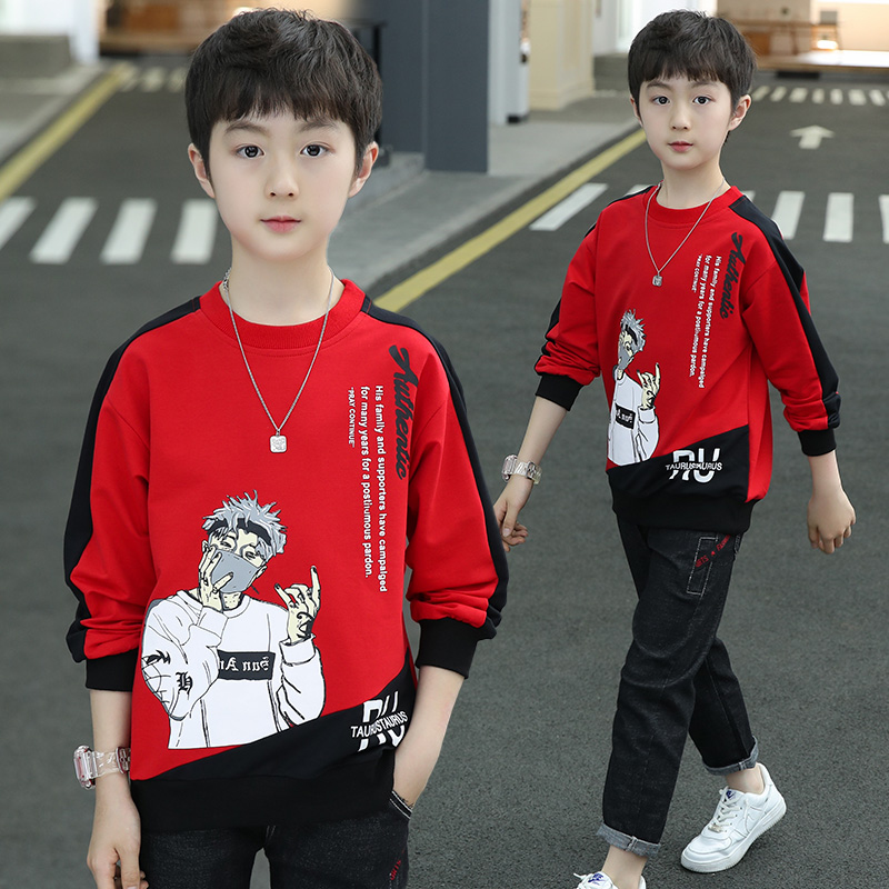 Children's clothing boy's clothing spring clothing new 2022 foreign-style children's blouses round collar internal hitch and loose CUHK child Korean version