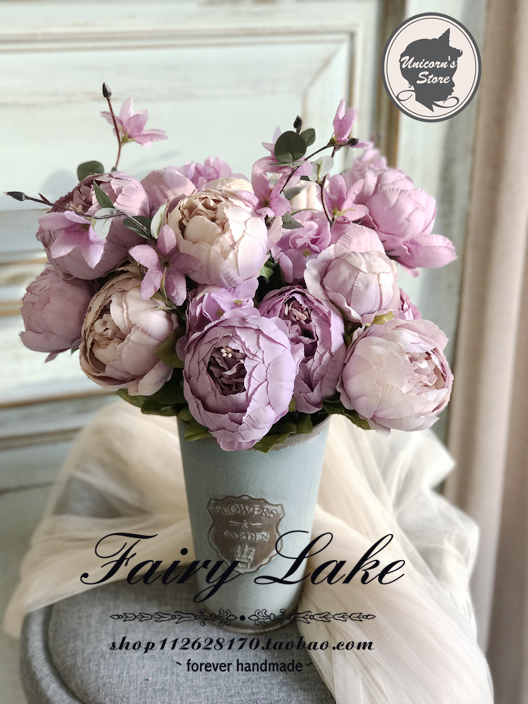 Light purple の first dream Original pink and purple peony and peony thirteen heads simulation bouquet Wedding wedding room decoration