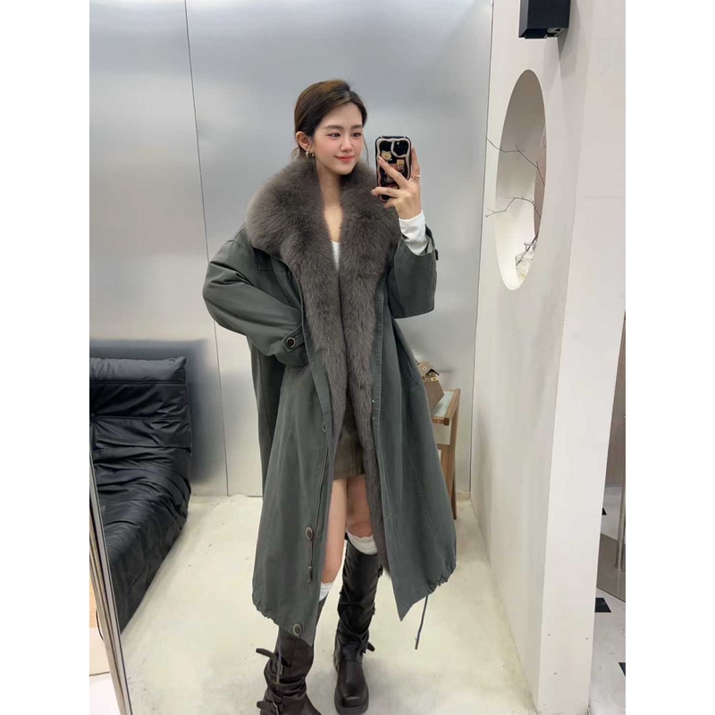 Haining High-End Elegant 2025 New Model Fox Fur Coat for Women, Long Parka with Goose down Lining for Winter
