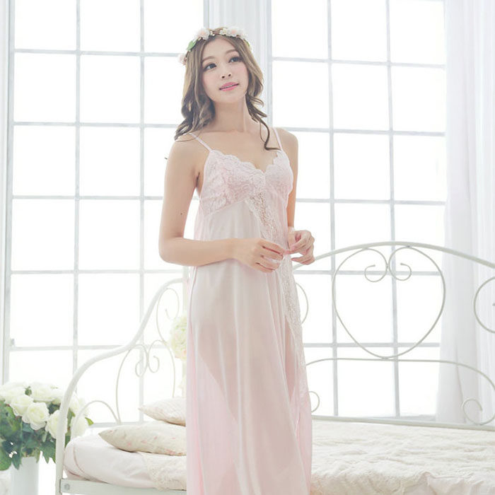 2018夏季仿真丝绸性感诱惑睡衣女加长款公主日系大码吊带睡裙包邮