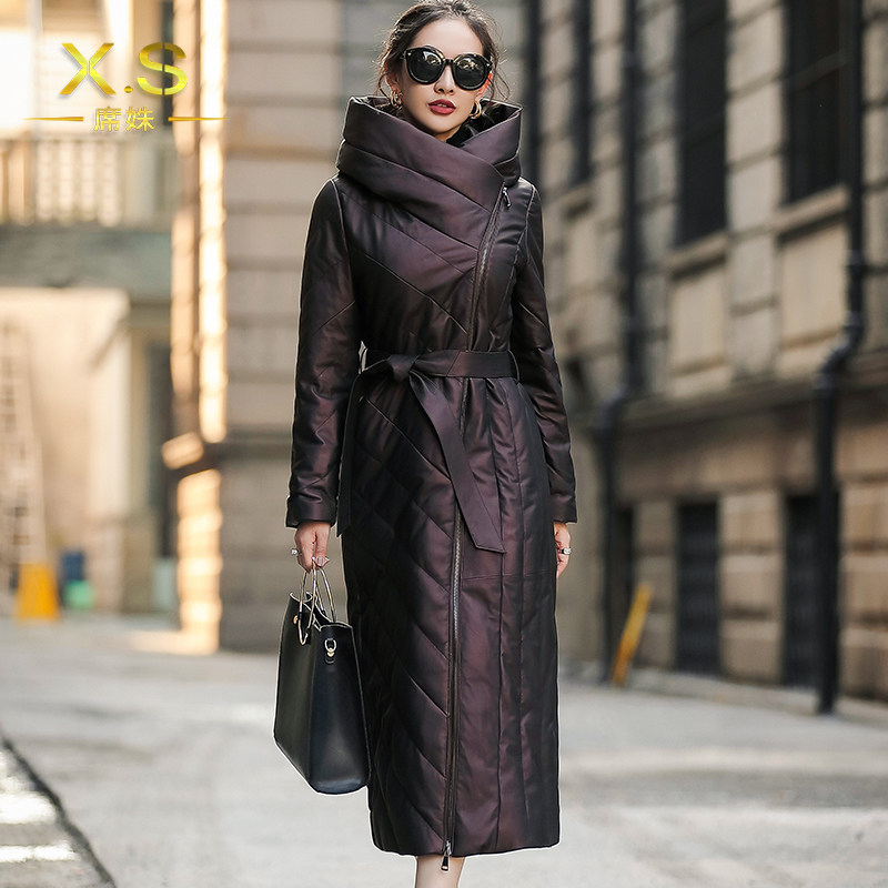 2022 Winter new genuine leather duvet jacket with long version jacket Haining sheep leather over knee thickened large coat