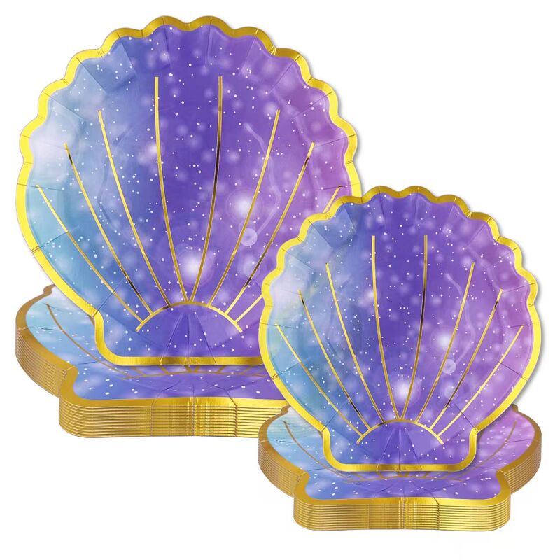 Colorful Mermaid Shell Shaped Disposable Paper Plates Tableware Birthday Party Supplies Decoration Party Arrangement