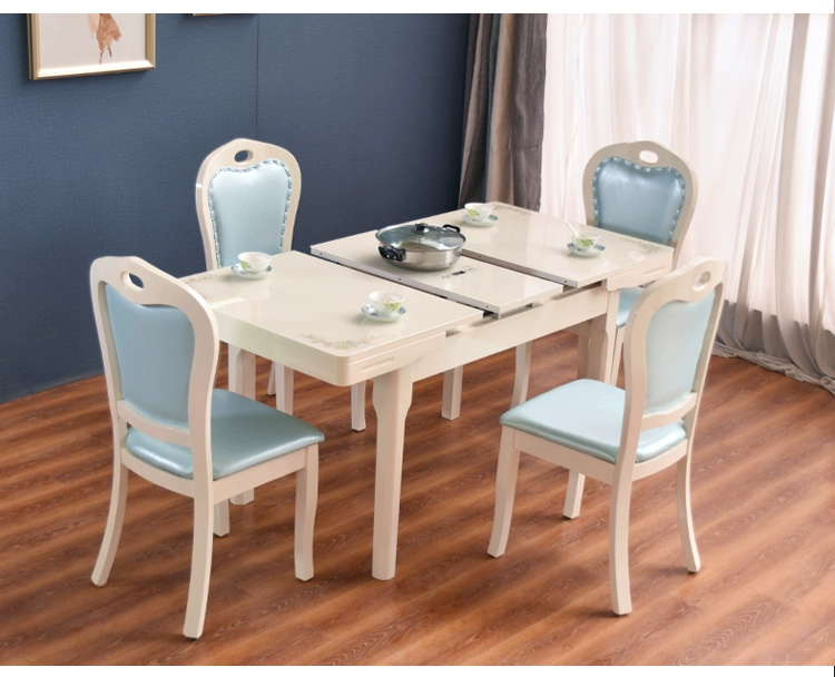 Dinette kết hợp bếp với nhiều chức năng có thể thu vào kính gỗ rắn hiện đại tối giản bàn ăn nhà - Bàn