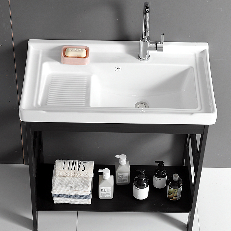 Ceramic laundry basin Stainless steel bracket basin Laundry pool with washboard balcony Ultra-deep laundry tank pool washbasin