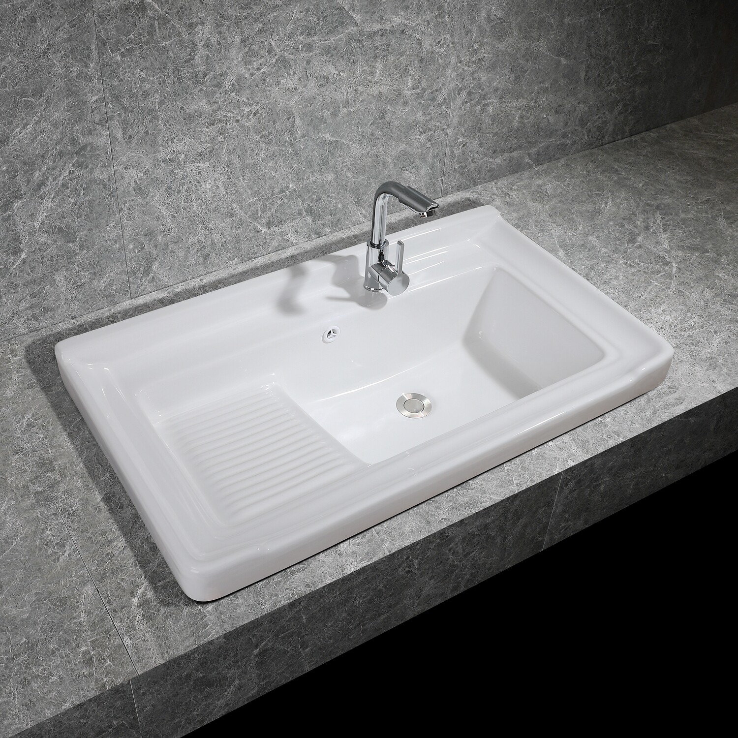 Ceramic laundry basin with washboard dressing room countertop basin semi-embedded wash basin household wash basin single sink