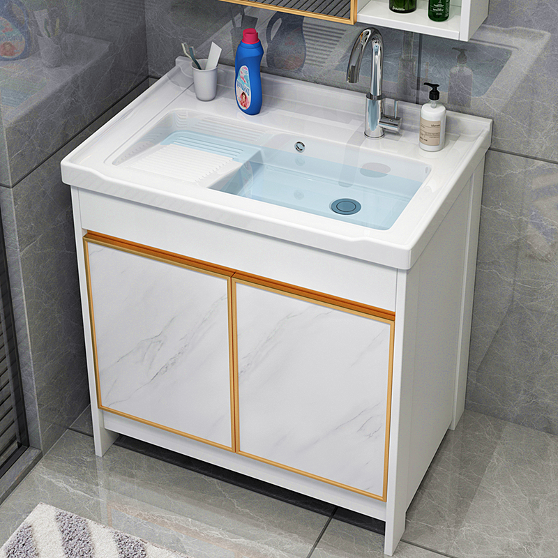 Space aluminum wash wardrobe balcony laundry basin ceramic sink floor type combination cabinet with washboard bathroom cabinet
