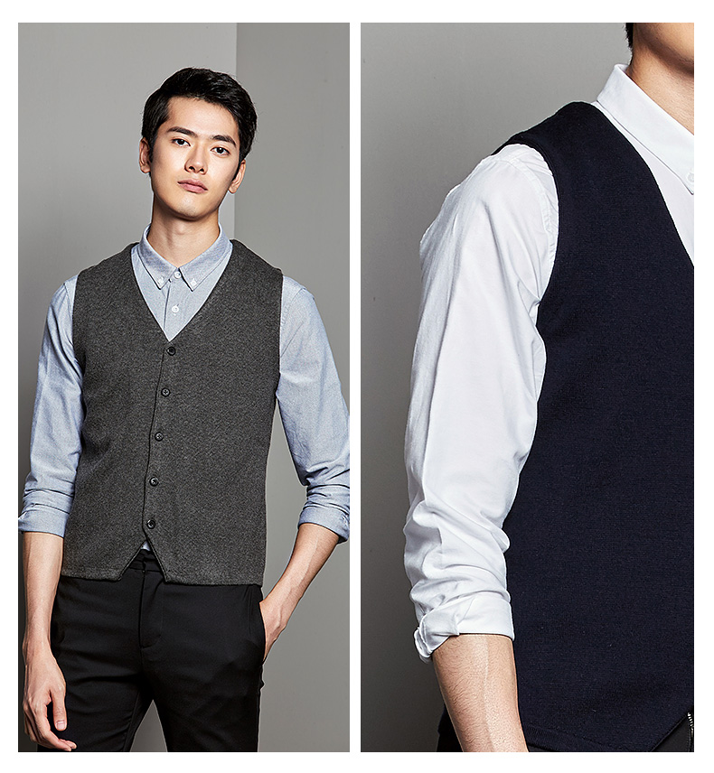 Trạm châu âu BF nam áo len len casual vest V-Cổ Slim thanh niên cha vest vest vai màu đen