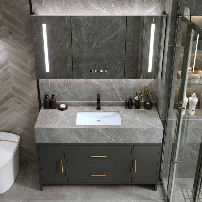 Light Extravagant Solid Wood Rock Board Bath Cabinet Combined Mirror Cabinet Suit Intelligent Hand Wash Washbasin Makeup Room Wash and Toiletries