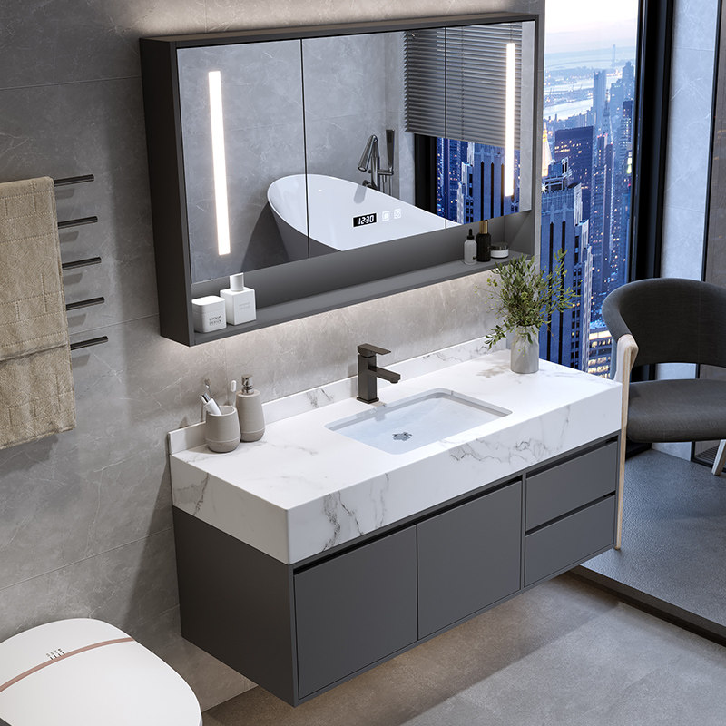 Nordic Light Lavish Smart Rock Board Bath Cabinet Combination Modern Minima Dressing Room Hand-washing Washbasin Wash Table Mirror Cabinet