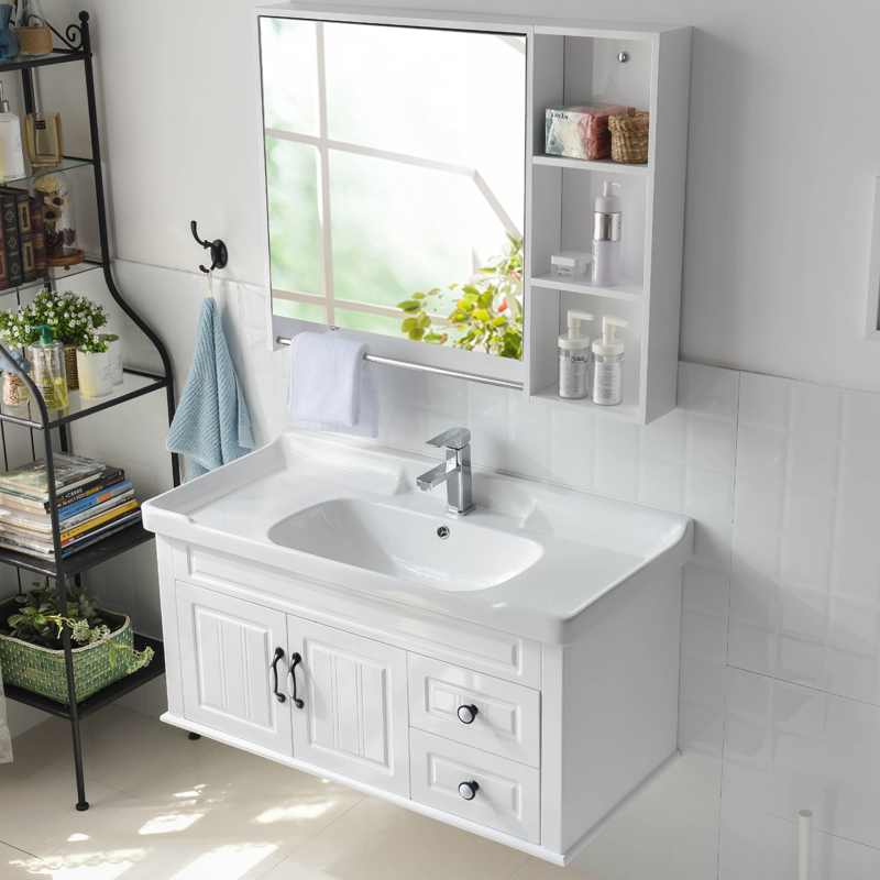 Oak Wood Bath Room Cabinet Combined Floor Style Brief Modern Little Family Type Make-up Room Mirror Cabinet Wash Washbasin Wash Table