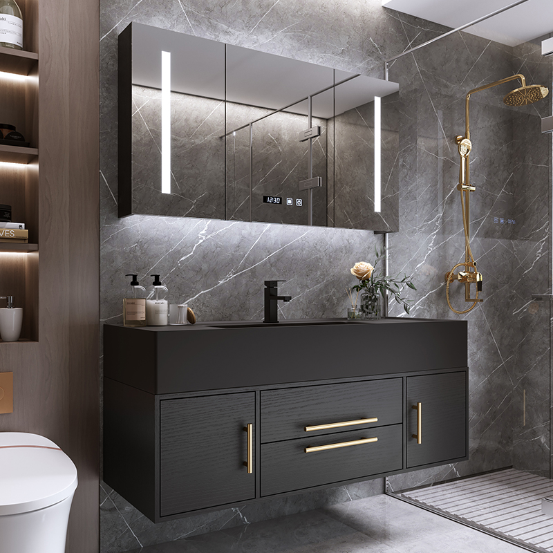 Light Luxurious Bath Room Cabinet Composition Minima Modern Makeup Room Mirror Cabinet Suit Wash Wash Basin Rock Integrated Wash Table