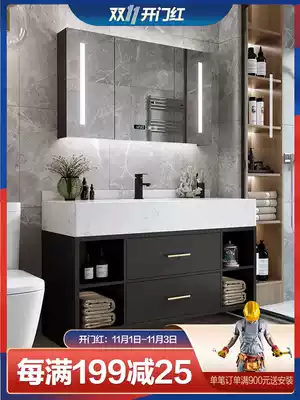 Modern light luxury marble bathroom cabinet combination mirror cabinet set smart hand wash basin