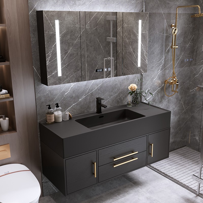 Rock Board Bath Cabinet Combined Mirror Cabinet minimalist Modern Makeup Room Light Lavish Washbasin Rock Integrated Wash Table