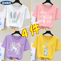 Girls short-sleeved T-shirt 2021 new purple baby loose cotton summer childrens clothing summer half-sleeve foreign atmosphere