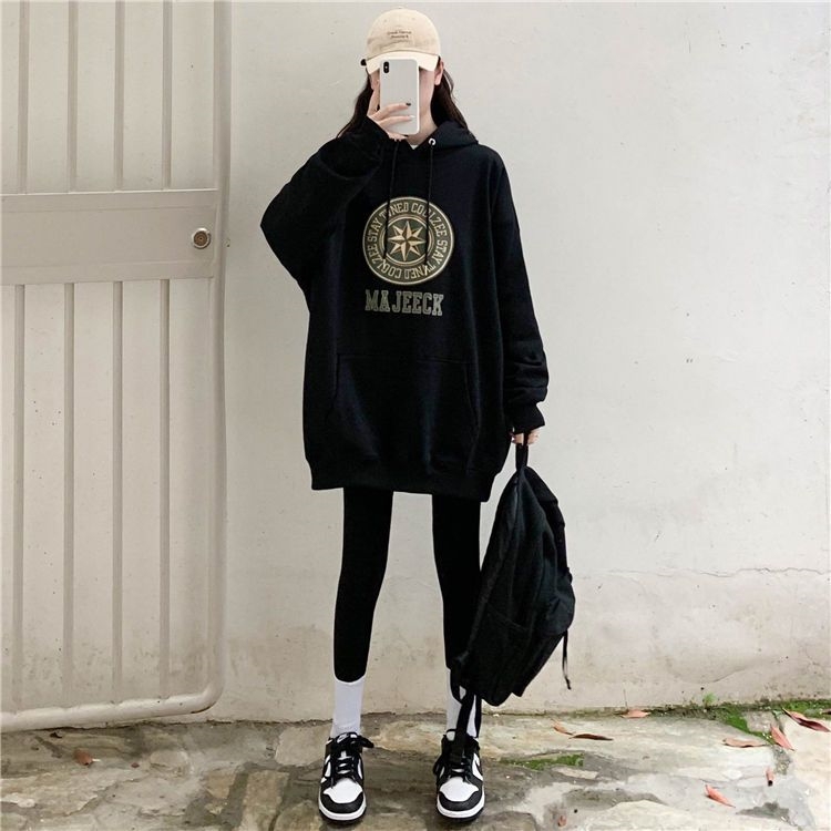 Mid-Length Sweatshirt That Covers the Buttocks, Large Size, Women's Spring and Autumn Thin Style, Winter Fleece-Lined, Thickened, Loose Fit, Extra-Long Version for Tall People