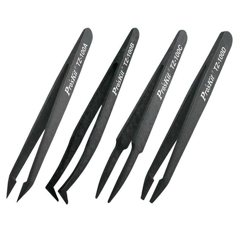 Taiwan Treasure TZ-100D anti - static black carbon fiber tweezers tool plastic tweezers flat - head tweezers