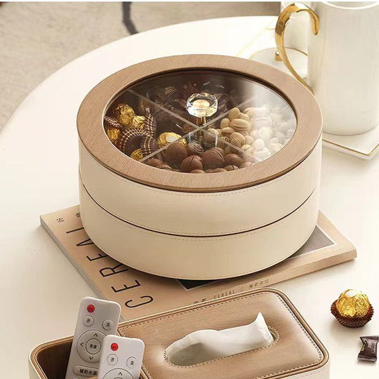 High-End Fruit Plate, Light Luxury Style, Living Room Coffee Table, High-Grade Leather Nut, Candy, Snack Storage Box, Household Dried Fruit Gift Box