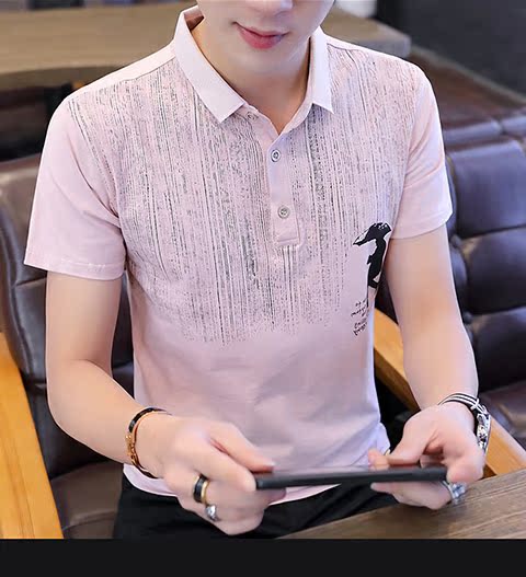 Áo thun nam tay ngắn mùa hè ve áo trẻ trung Một nửa tay áo Polo Xu hướng áo thun nam Áo thun sinh viên Hàn Quốc - Polo t shirt polo