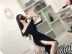 Mùa xuân 2018 mỏ neo gợi cảm từ cổ áo quây tay áo cạp cao cạp chun ống dài đầm thun suông dài qua gối Váy dài