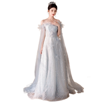One-shoulder evening dress for womens banquet 2024 new style high-end light luxury niche host birthday high-end