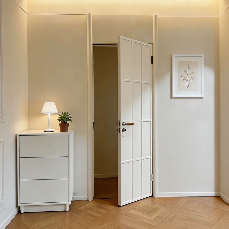 Japanese Minimalist Skeleton Line Wooden Door, French-Style Door, Bedroom Door, Antique-Style Lacquered Room Door